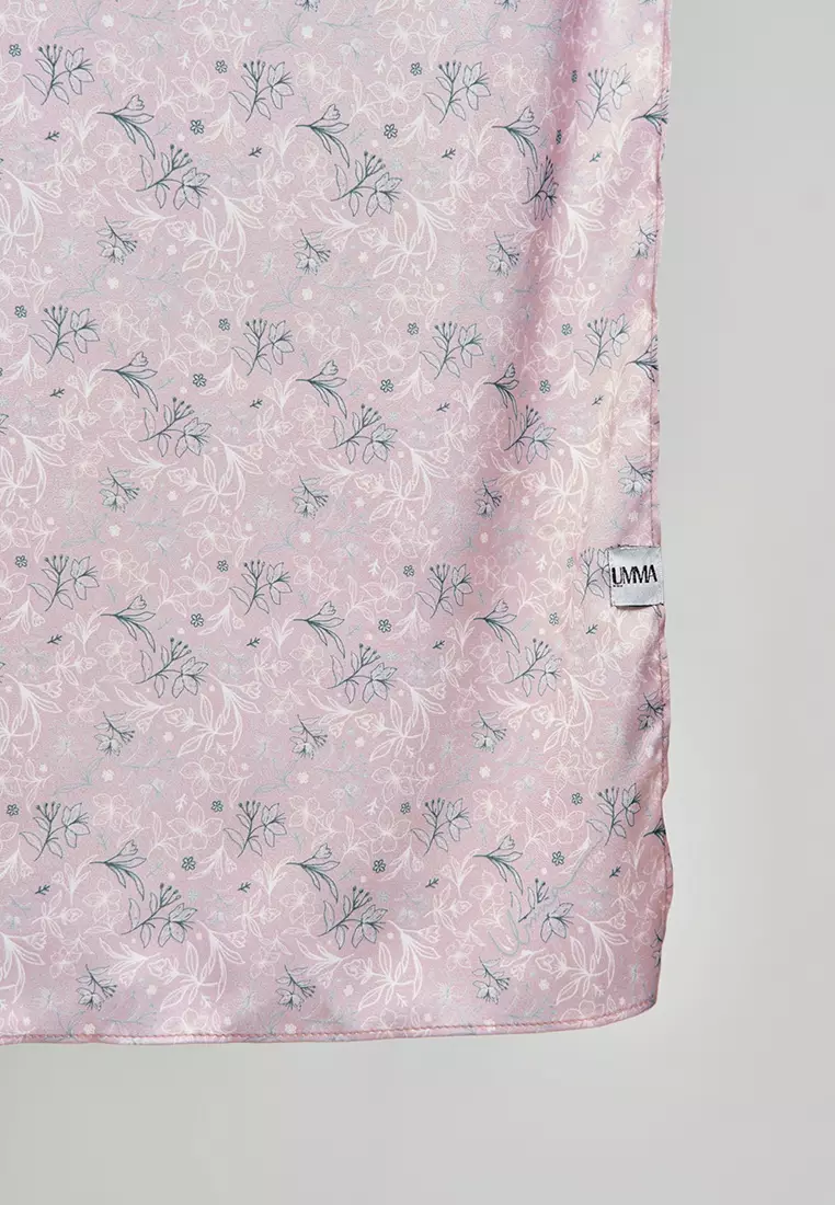 Canting Printed Satin Silk Scarf in Rose Pink