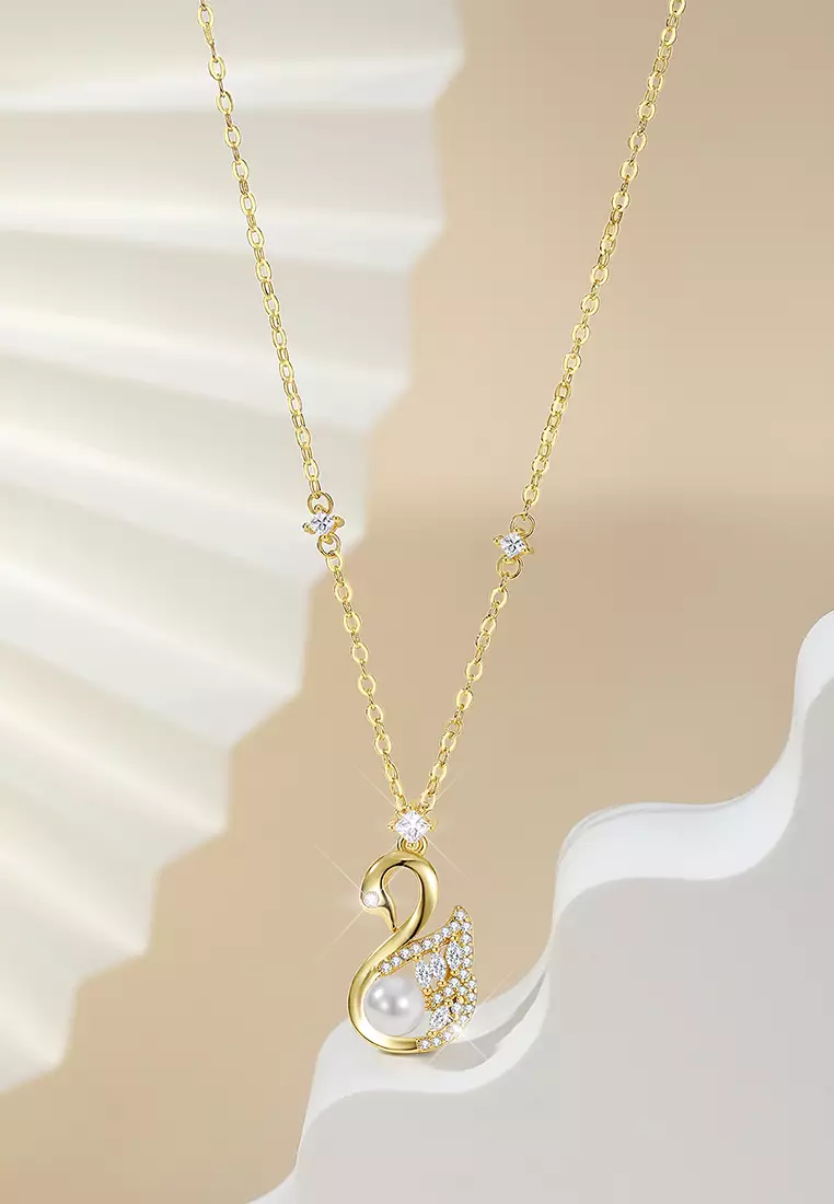 Kalung Wanita Korea Fashion Swan Pendant Clavicle Style Titanium Anti Pudar Original Kotak Indah Kalung Cewek