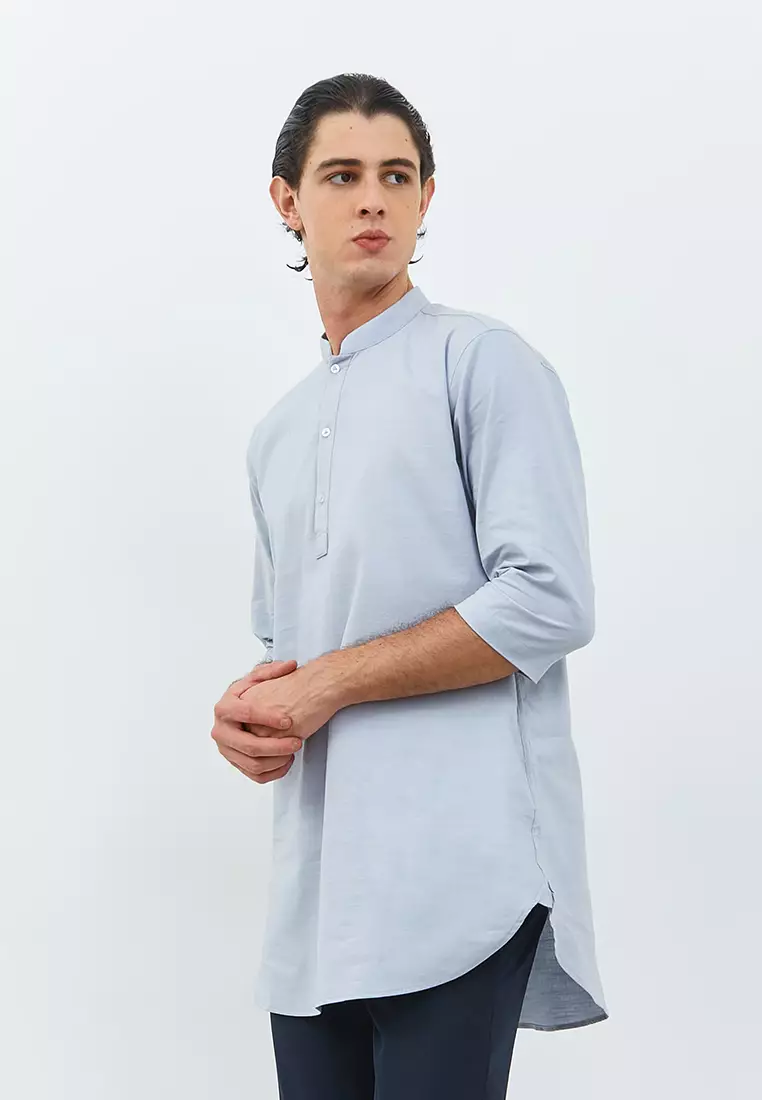 Jobb Arkhan Baju Koko Pria Kurta Lengan Pendek Regular Fit Abu-Abu
