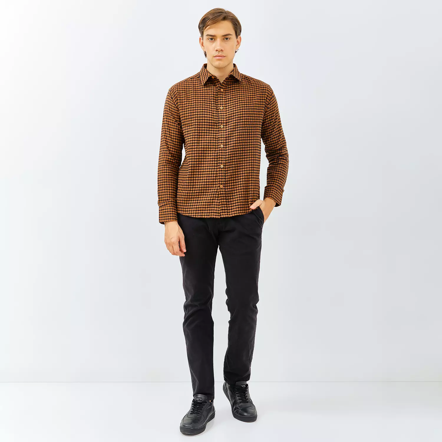 PAULMAY Kemeja Flanel Pria Lengan Panjang Coklat 6706