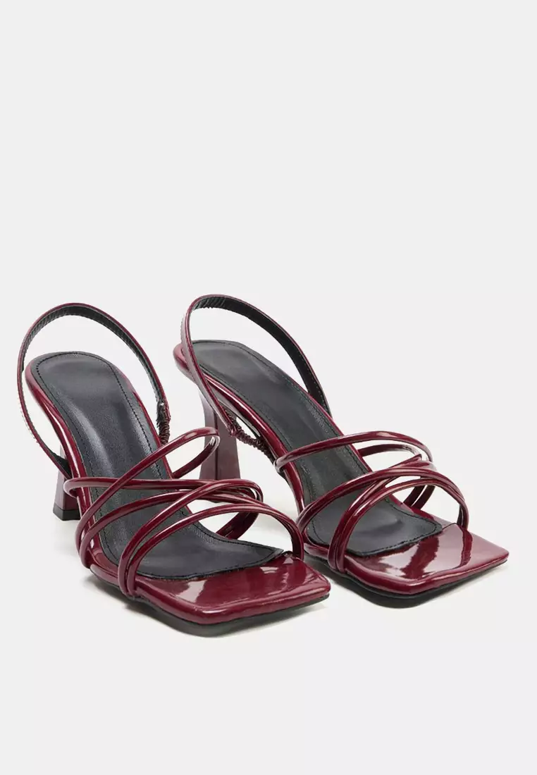 Metallic Ankle-Strap Square Toe 8 cm Thin Heel Sandals