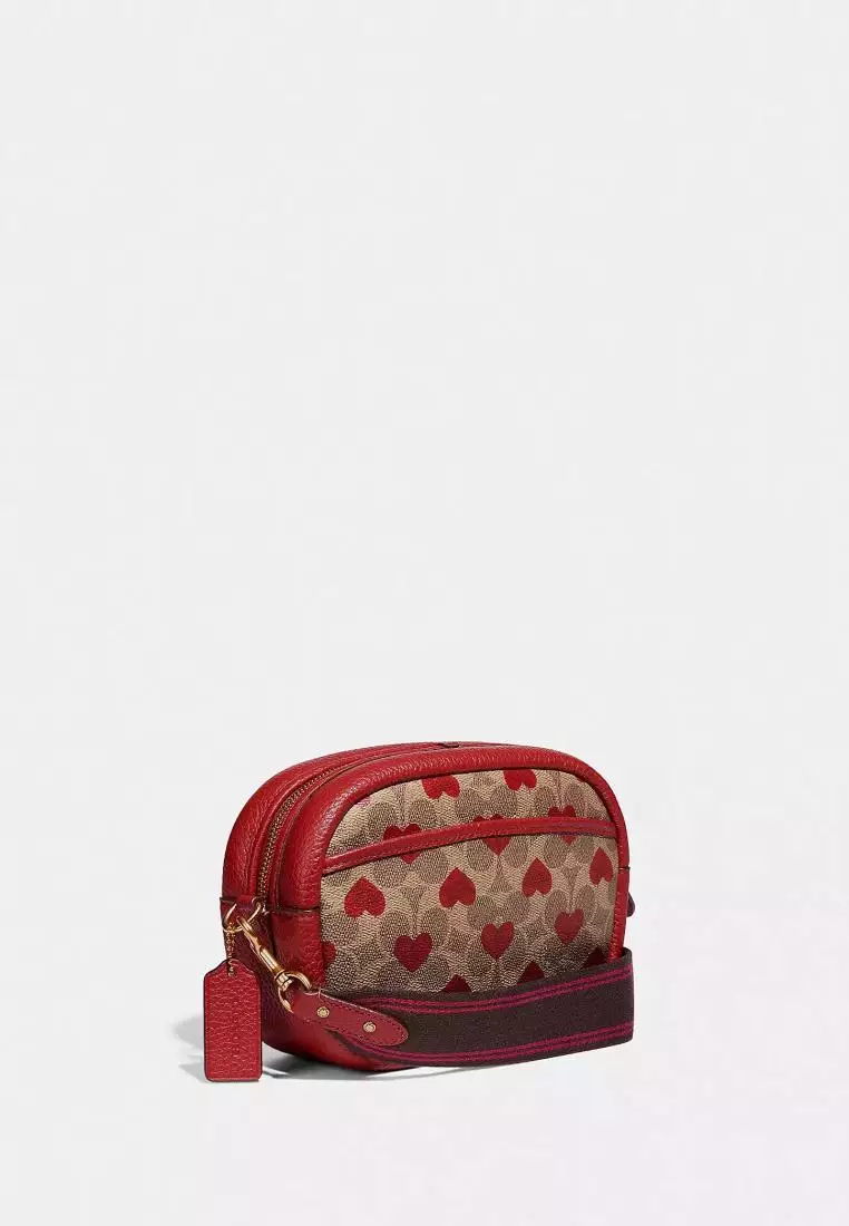Jual Coach Coach Camera Bag In Signature Canvas With Heart Print Tan