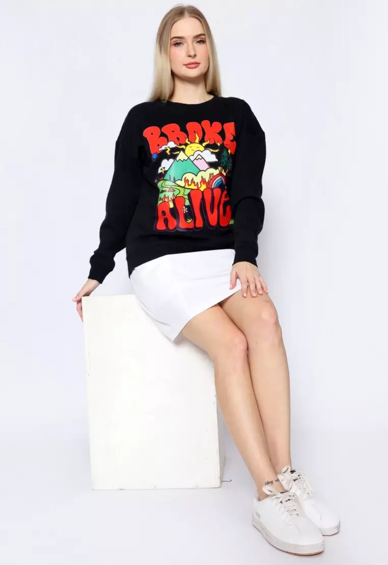 TONIQUE Sweatshirt Katun Wanita Hitam LEAH Women's Regular Fit Cotton Sweatshirt Black