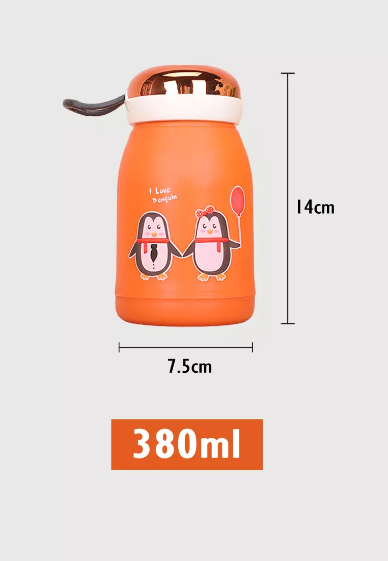 Wakakids Botol Minum Kaca Anak Food Grade Minimalis 380ml Motif Pinguin Venrz Orange