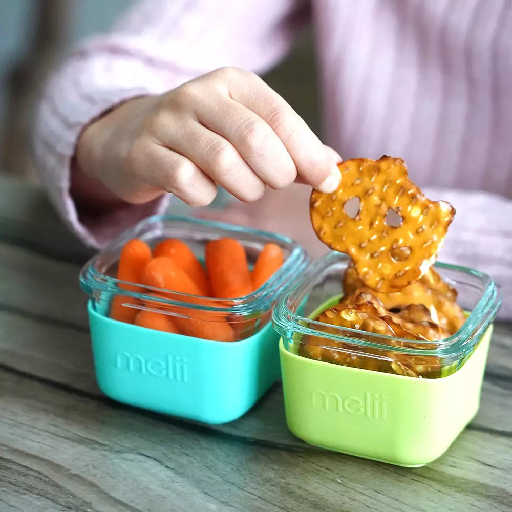 Melii Baby Glass Containers with sleeve - Pink, Purple, Grey - wadah makanan kaca