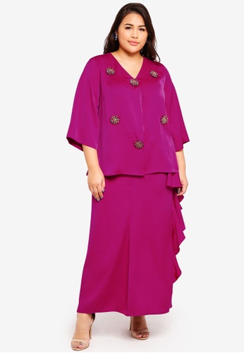 Embellished Vneck Kurung from Ms. Read in Pink