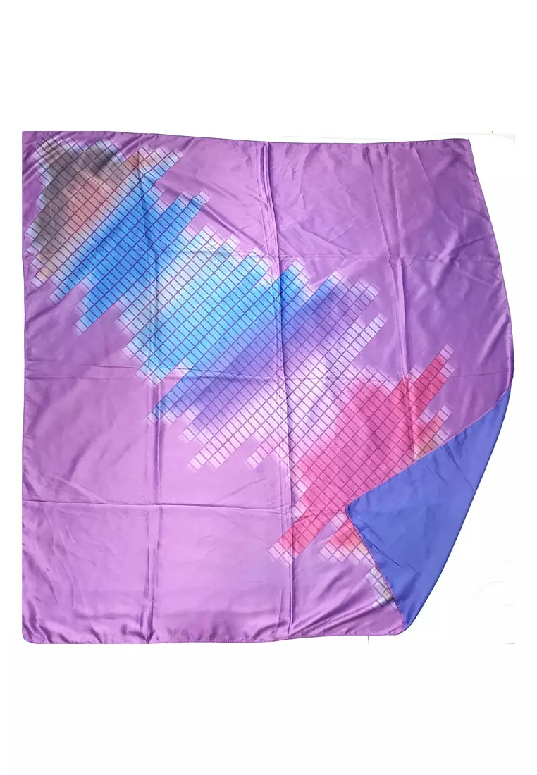 Reversible Silky Checkered Gradient Square Scarf Purple