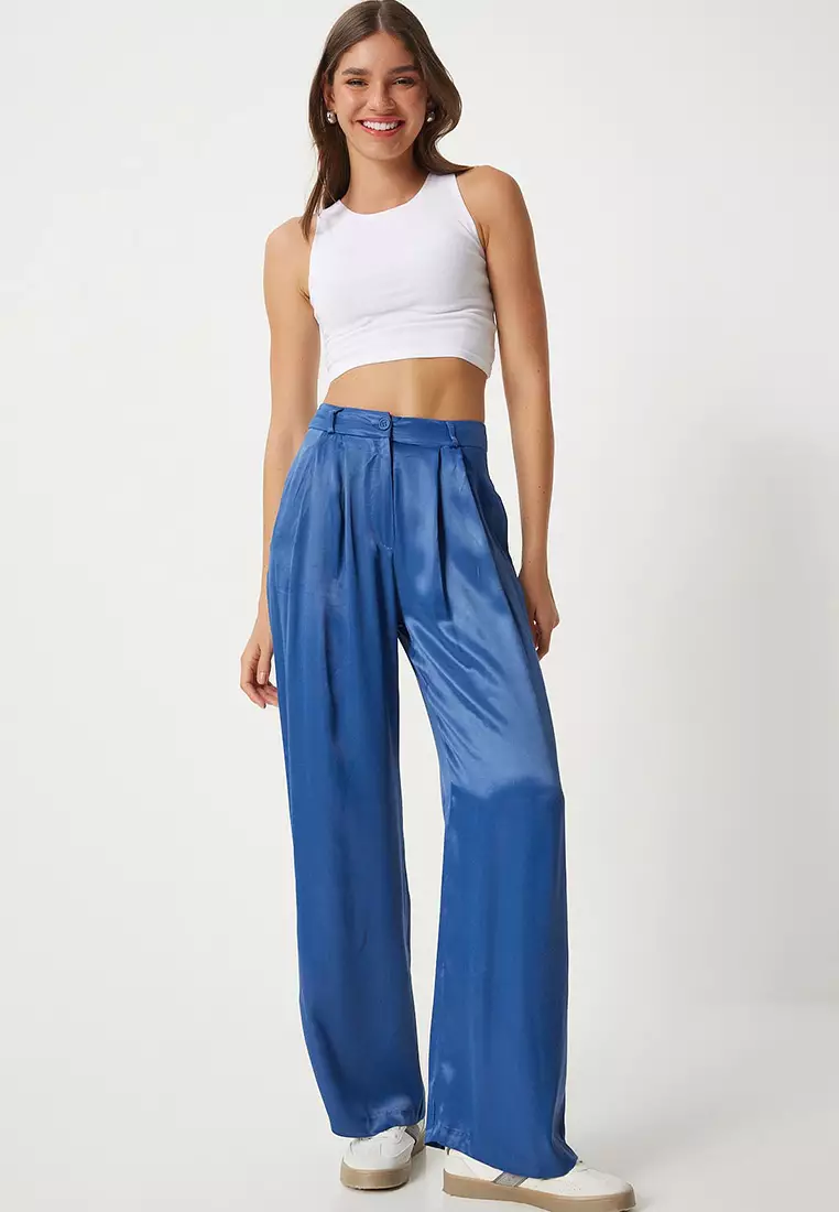Indigo Blue Satin Finish Palazzo Trousers