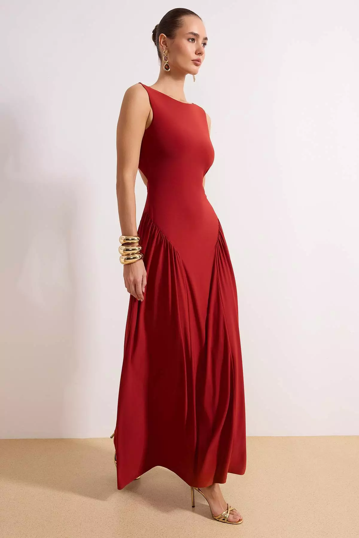 Tile Back Detailed Knitted Maxi Evening Dress & Graduation Dress Tprss26Ae3