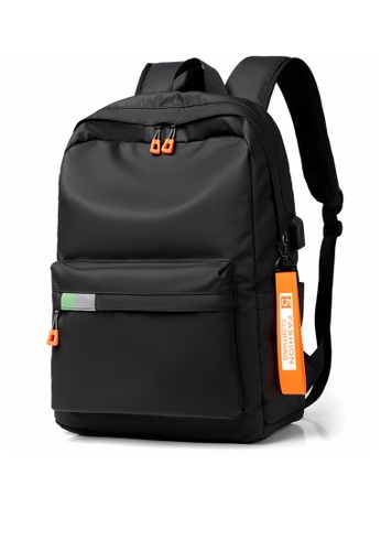 Lara black Men's Plain Water-proof Wear-resistant Nylon Zipper Backpack - Black 370FEAC86EF013GS_1