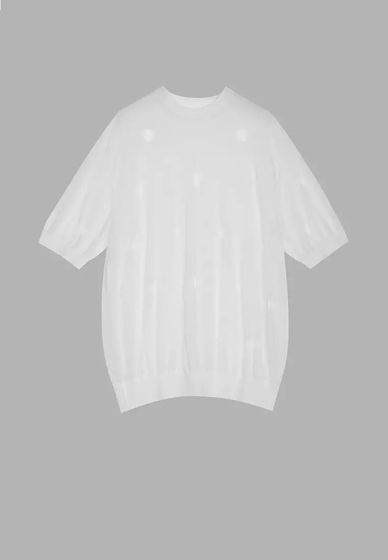 JNBY Women's Lace-Trimmed Short-Sleeved Knit Top