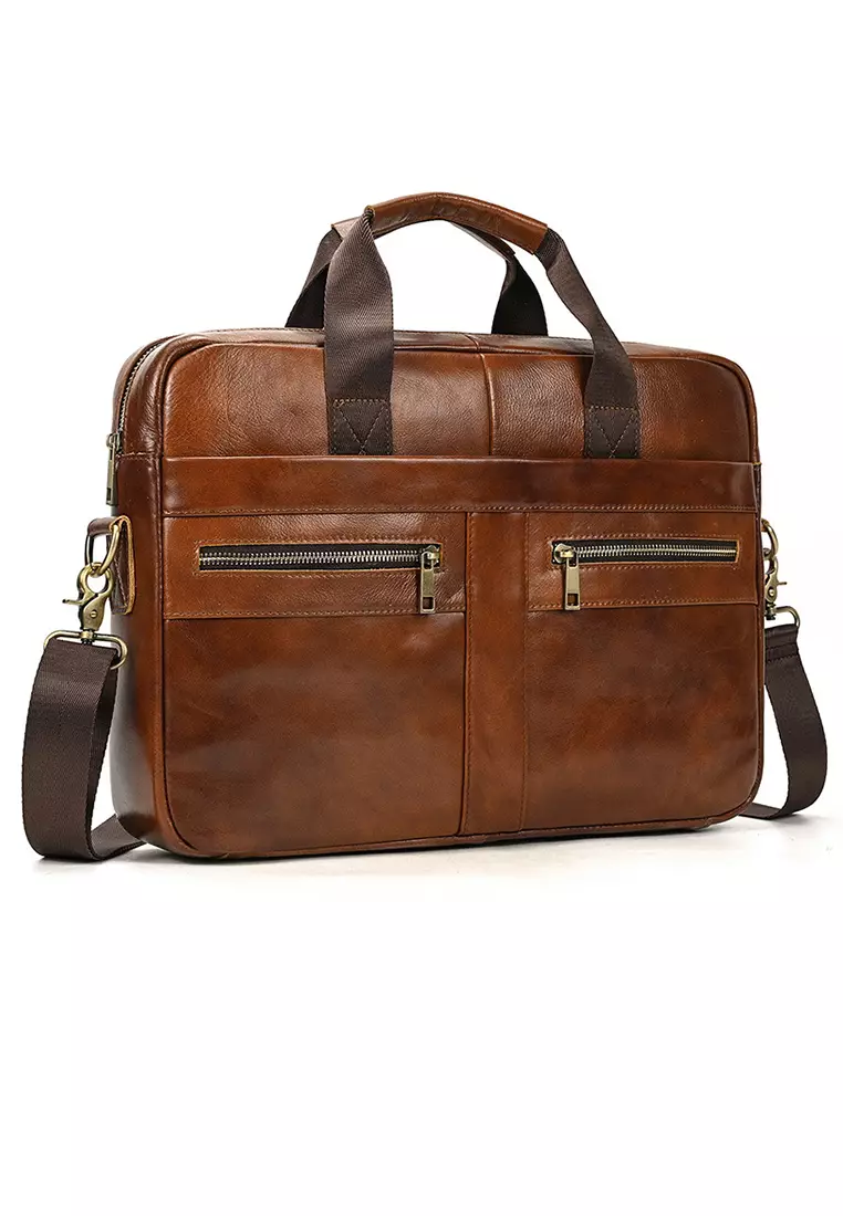 Buy Lara Men's Classic Retro Cowhide Leather Crossbody Briefcases 2024