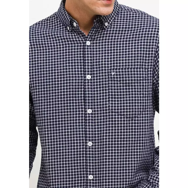 TRIPLE Kemeja Flanel Lengan Panjang Slim Fit (LS 457 NVY) - Navy