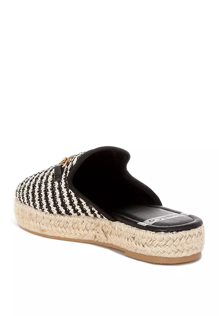 Raffia Slip-On Mules In Black