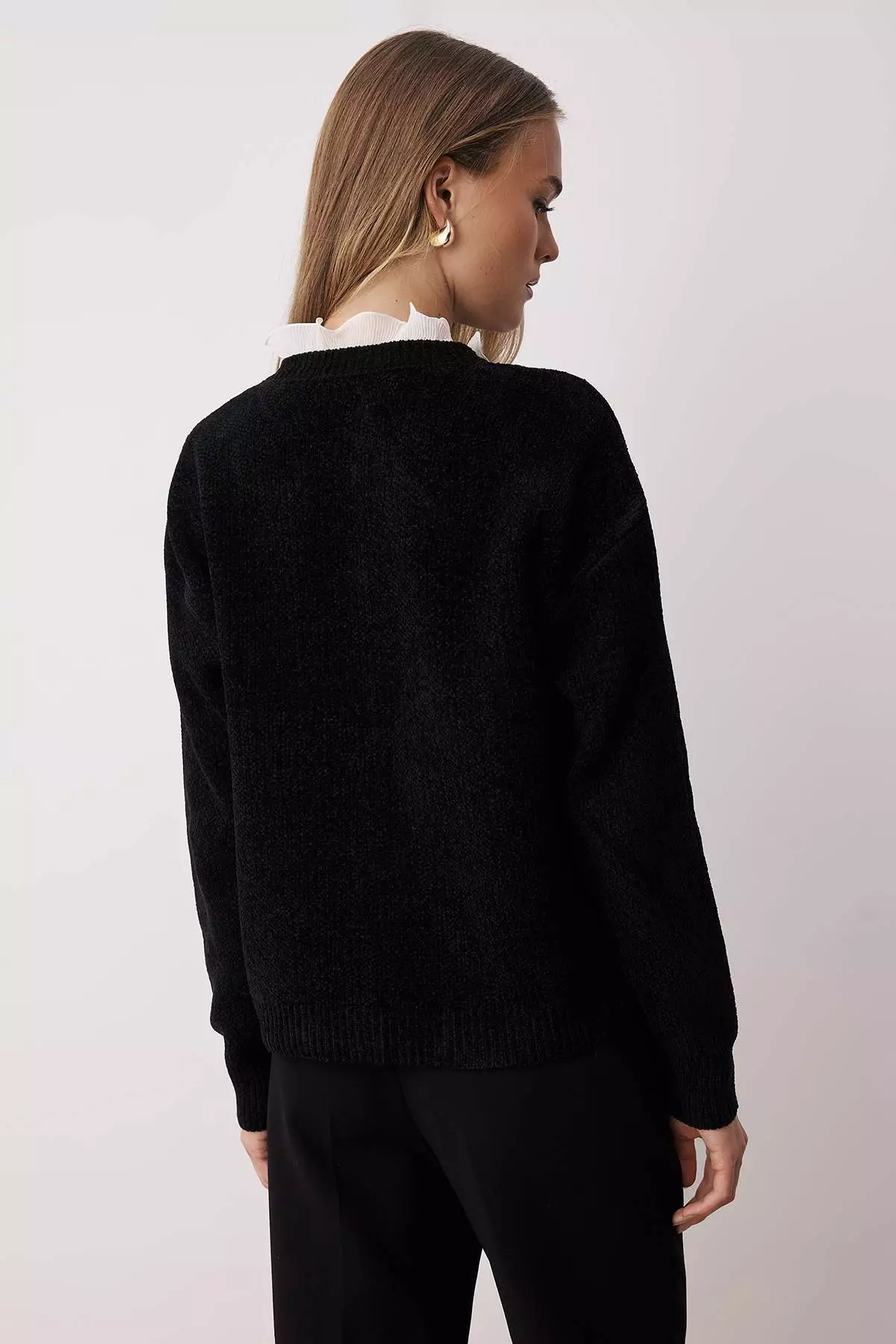 Black Block Special Yarn Tulle Garnish Knitwear Cardigan