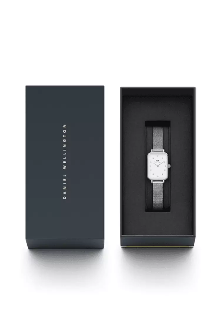 Quadro 20x26mm Pressed Lumine with White dial Silver - Crystals Watch for women - jam tangan perempuan jam tangan wanita - Fashion watch - DW Official - Authentic - Crystals