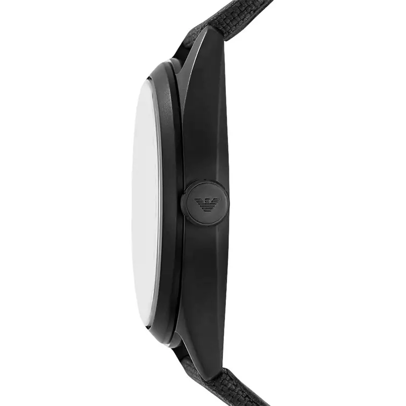 Jam Tangan Pria Emporio Armani Fashion AR11397 Solar Powered Men Black Dial Black Fabric Strap