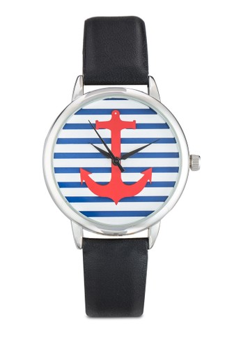Round Face Sailor Graphic PU Strap Watch