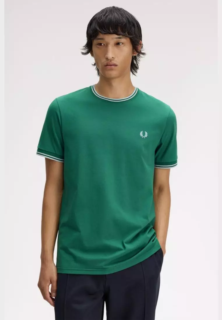 Fred Perry M1588 Twin Tipped T-Shirt (Sport Green / Light Ice / Light Ice)