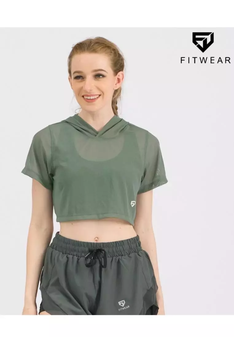 Fitwear - Croptop Jaring / Mesh / Sheer Olahraga RACHEL HOODIE - FERN GREEN