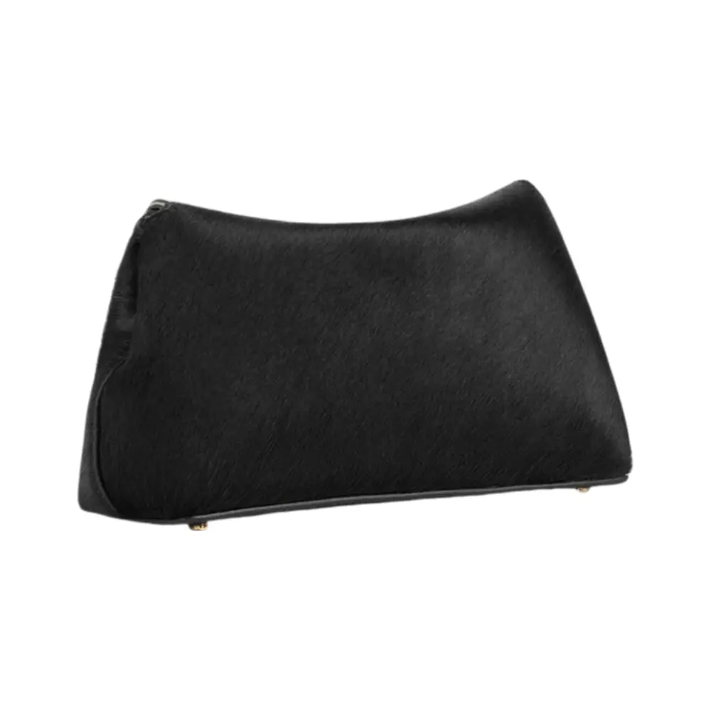 Mini T-lock Pony Hair Leather Clutch Black