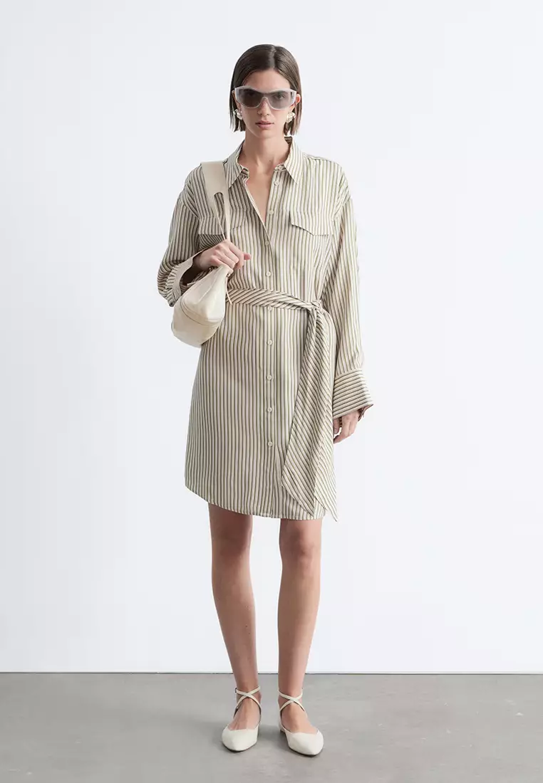 Tie-Belt Mini Shirt Dress