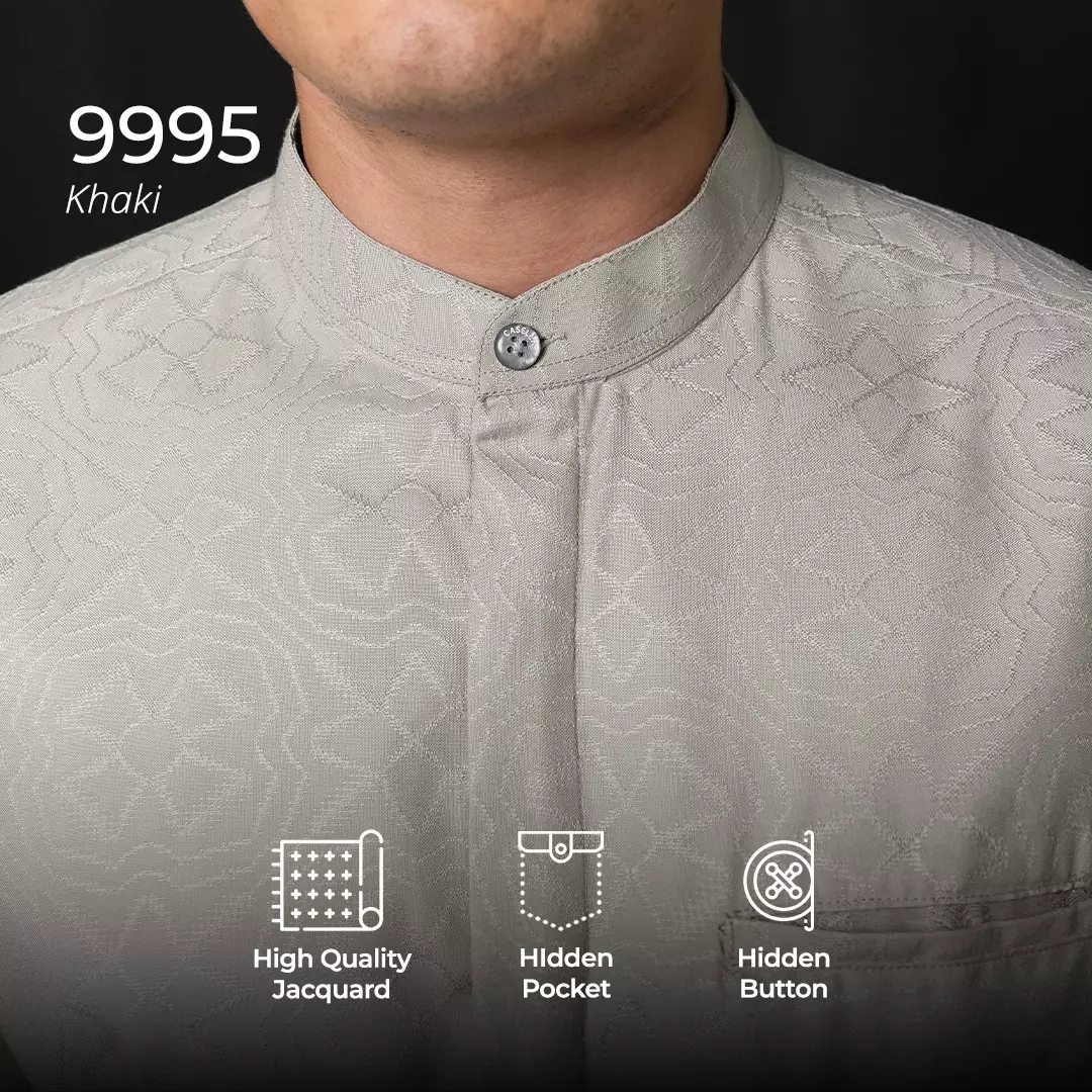 Casella Baju Koko Pria Lengan Panjang Motif Elegan | Baju Koko Yusuf 9995 Khaki