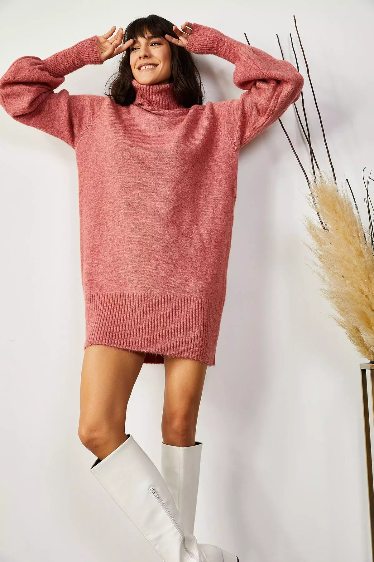 Turtleneck Balloon Sleeve Loose Knitwear Dress