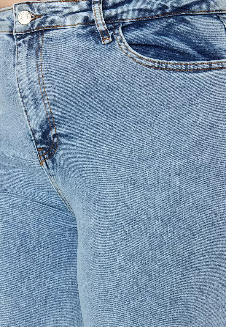 High Waist Dirty Trim Detailed Wide Leg Jeans.