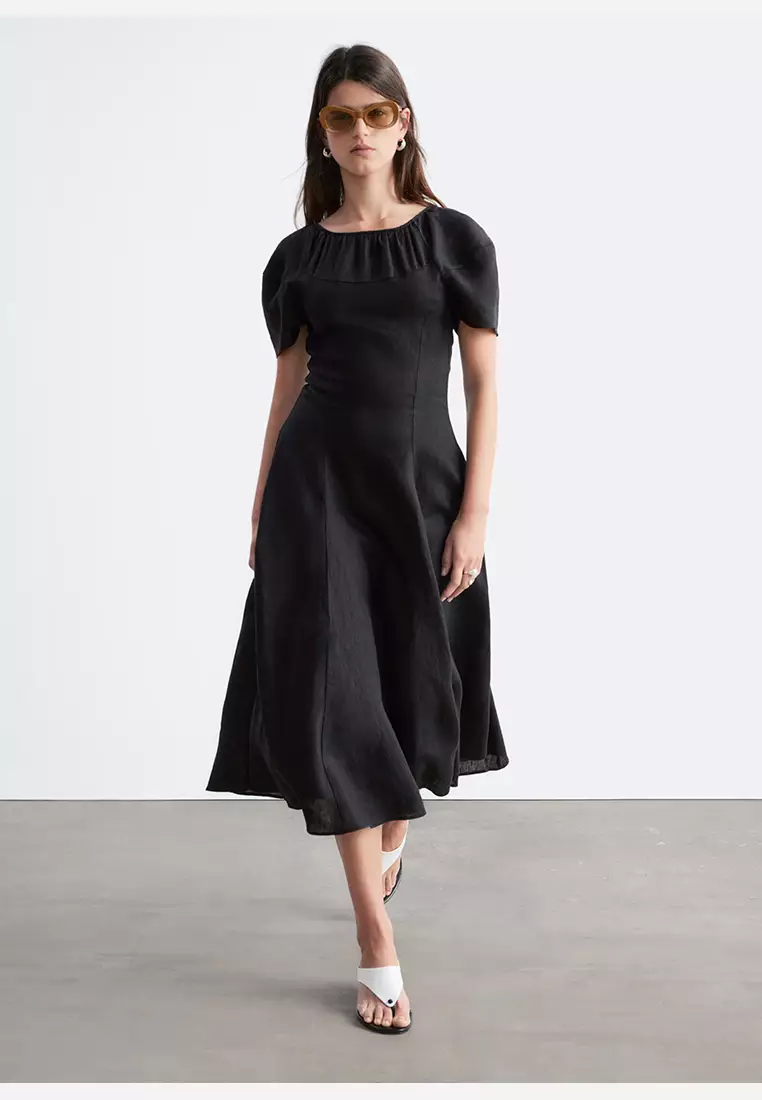 Flared Linen Midi Dress