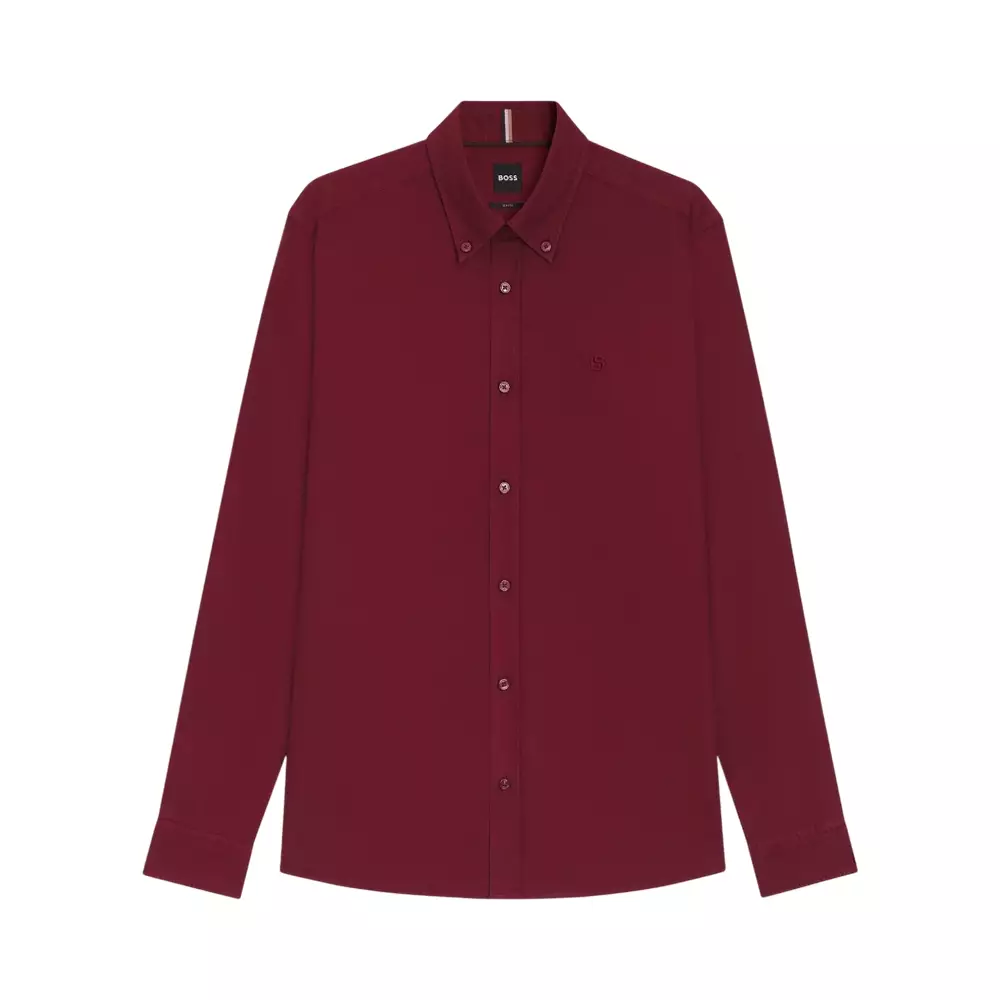H-Roan-BD Slim Fit Shirt in Oxford Cotton Dark Red