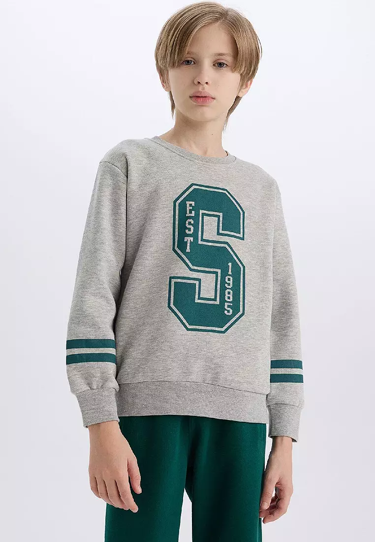 Crew Neck Printed Thick Sweatshirt