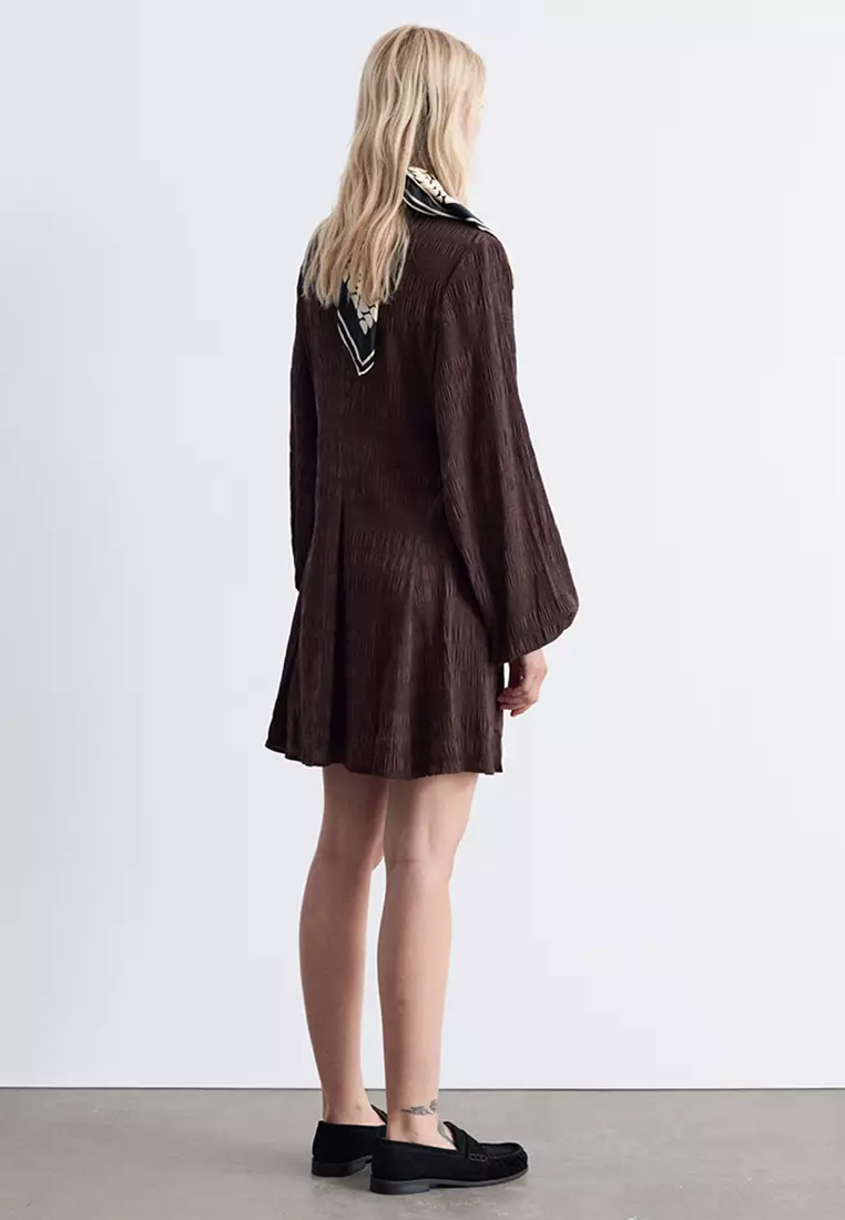 Smocked Balloon-Sleeved Mini Dress