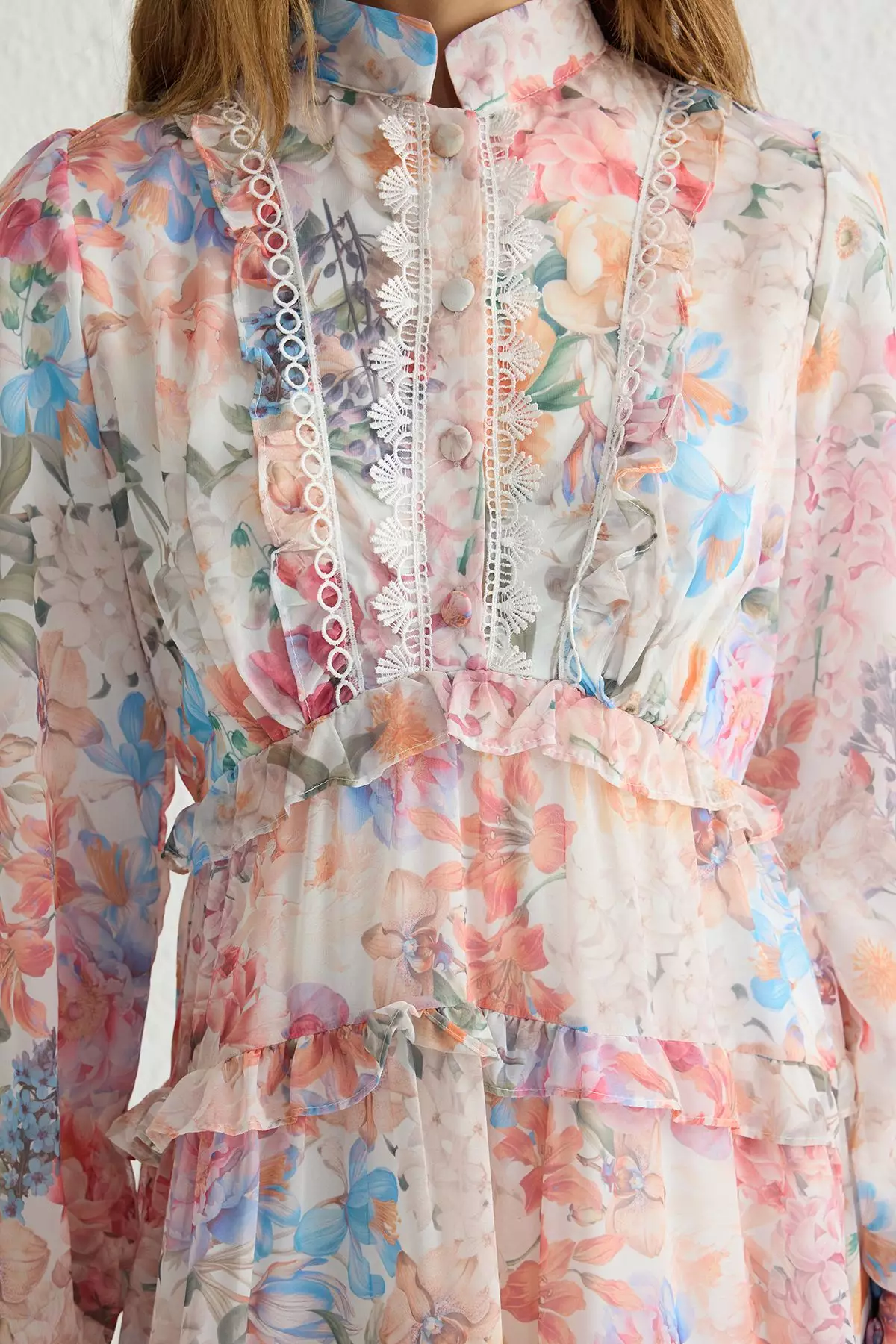 Multicolored Floral Patterned Lined Chiffon Woven Dress TCTSS25EB00050