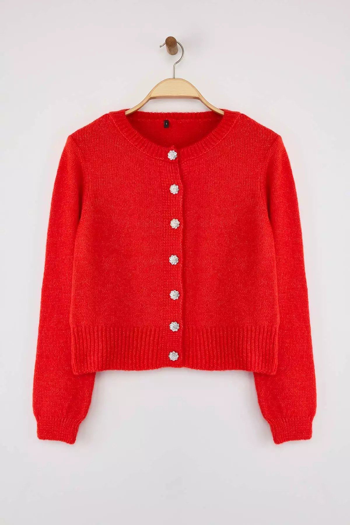 石榴花柔軟紋理寶石鈕扣外套造型針織外套