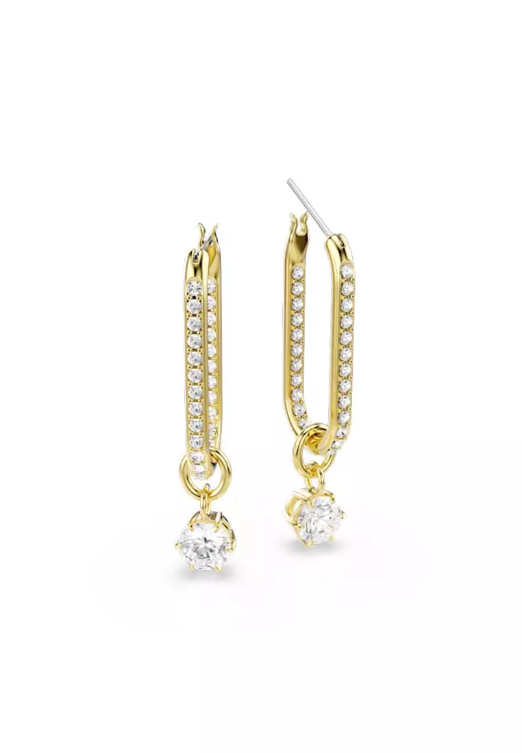 Constella Drop Earrings, Round Cut, White, Gold-Tone Plated
