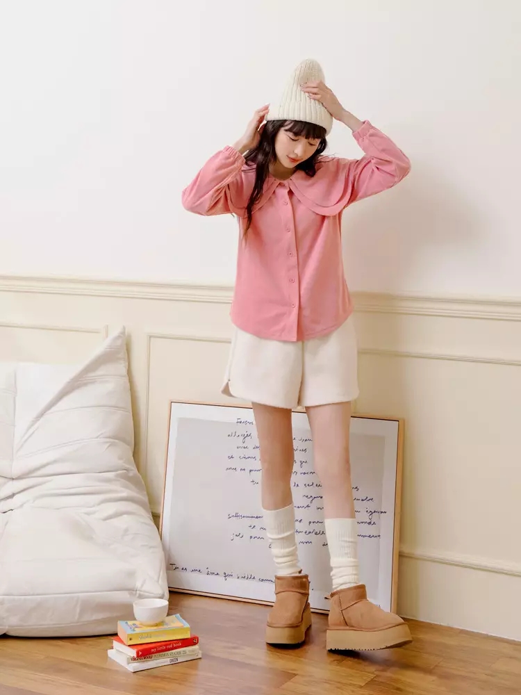 Velvet Layered Lapel Puff Sleeve Top [AB19107]