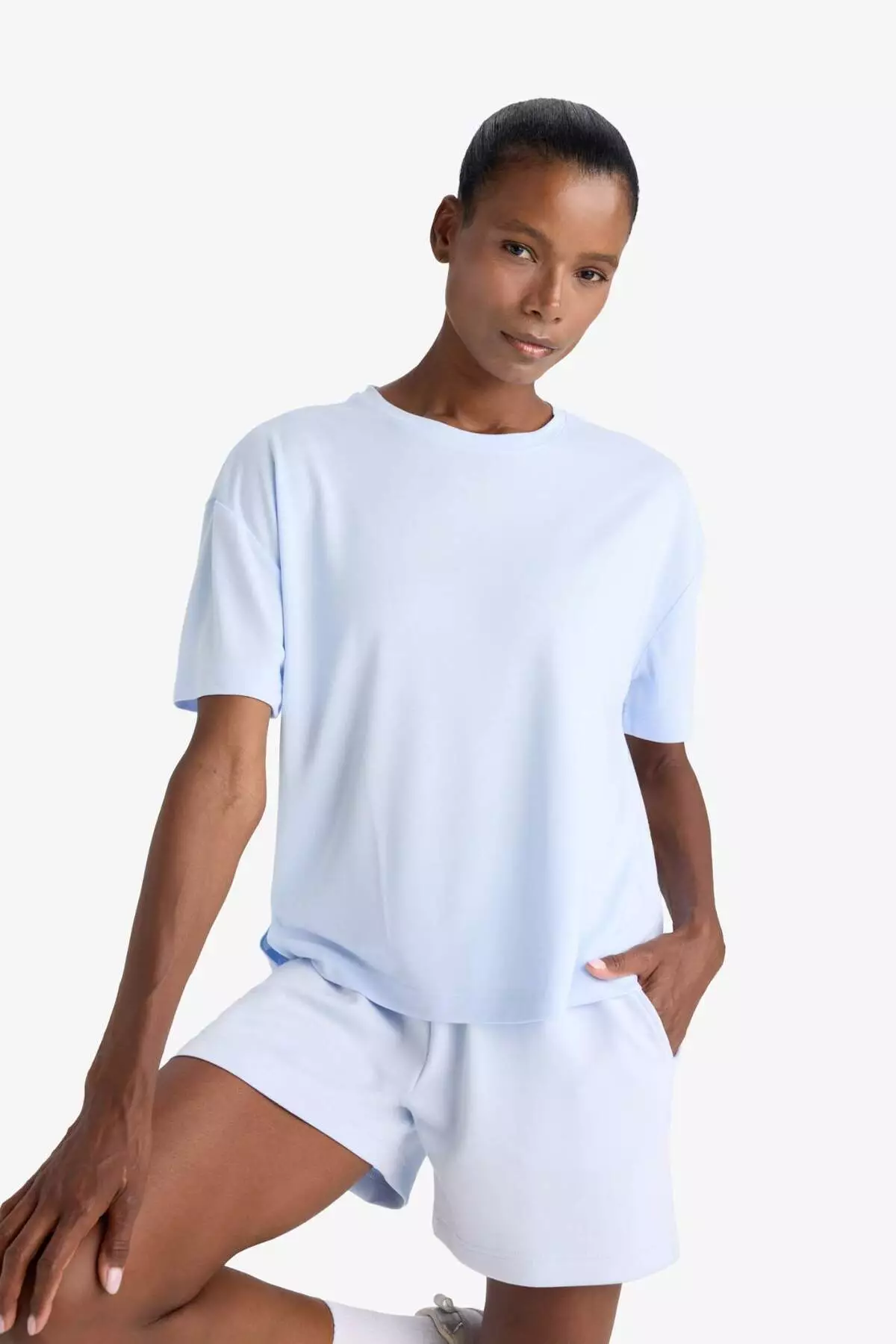 Defactofit Oversize Wide Fit Crew Neck Modal Short Sleeve T-Shirt E2932Ax25Sm