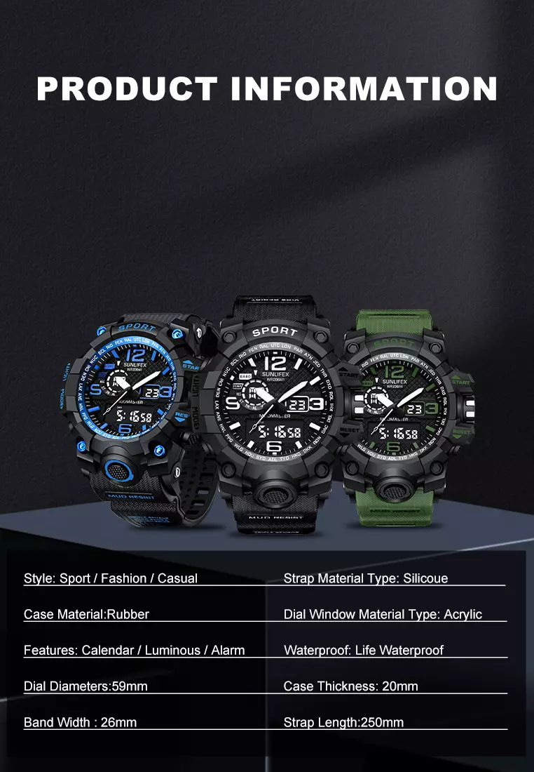 Jam Tangan Pria Digital Olahraga Kasual Tali Silikon Jam Tangan Cowok black blue