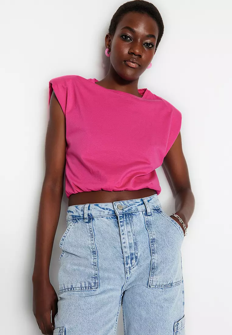 Shoulder pad crop top cheap