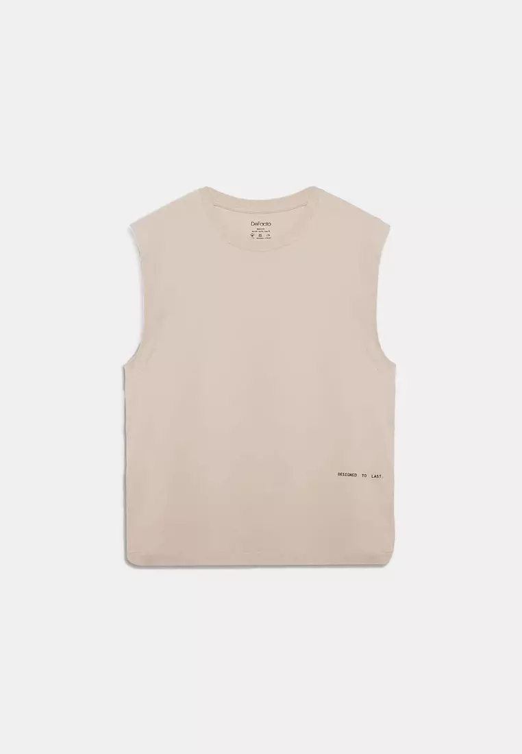 100% Cotton Boxy Fit Crew Neck Printed Tank Top C5040Ax25Hs