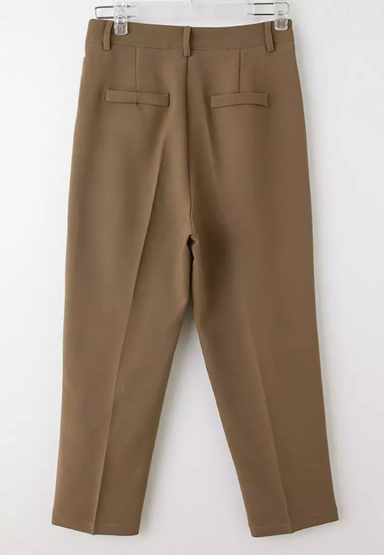 純色燙印線珍珠飾窄管八分褲《BA7365》