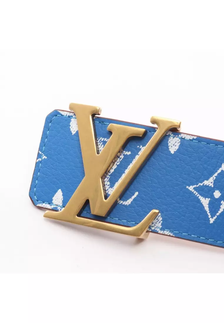 Pre-Loved Louis Vuitton LV initials 40MM reversible monogram gold hardware belt leather blue beige