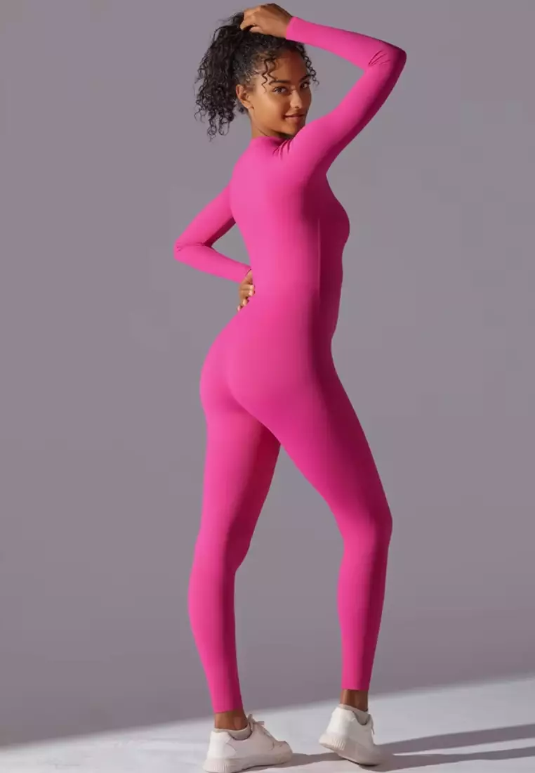 SculptaSuit Women’s Full-Length Sporty Jumpsuit – Stretchy Nylon Spandex Activewear No Bra Padding Yoga & Gym Bodysuit