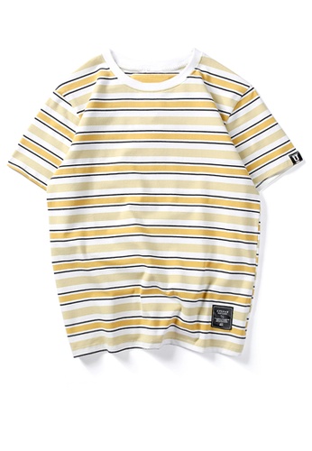 HAPPY FRIDAYS yellow Loose Contrast Stripe T-shirt UP737 8946EAAEF62A8DGS_1