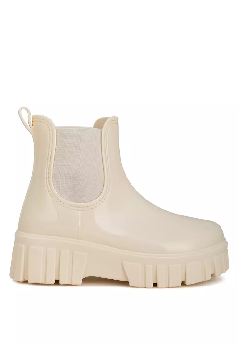 Chunky Chelsea Rain Boots In Beige