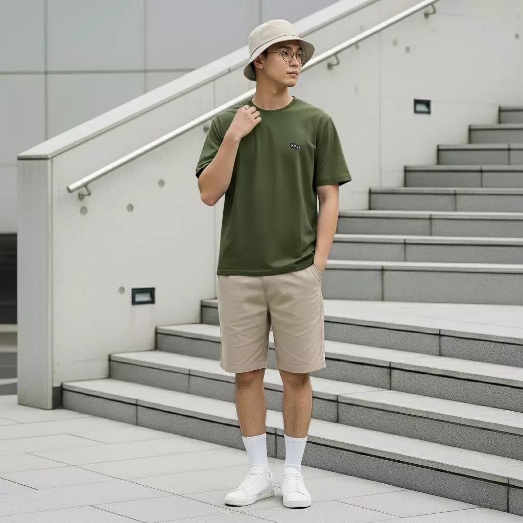 Kale PLUTO ARMY T-shirt Cotton Cloudy Boxy Fit - Kaos Korea - Atasan Kaos Pria - Kaos Basic Pria