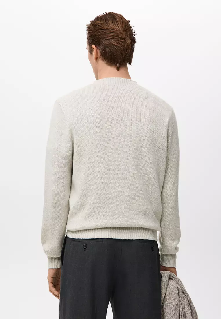 Ribbed-Neck Wool-Blend Sweater