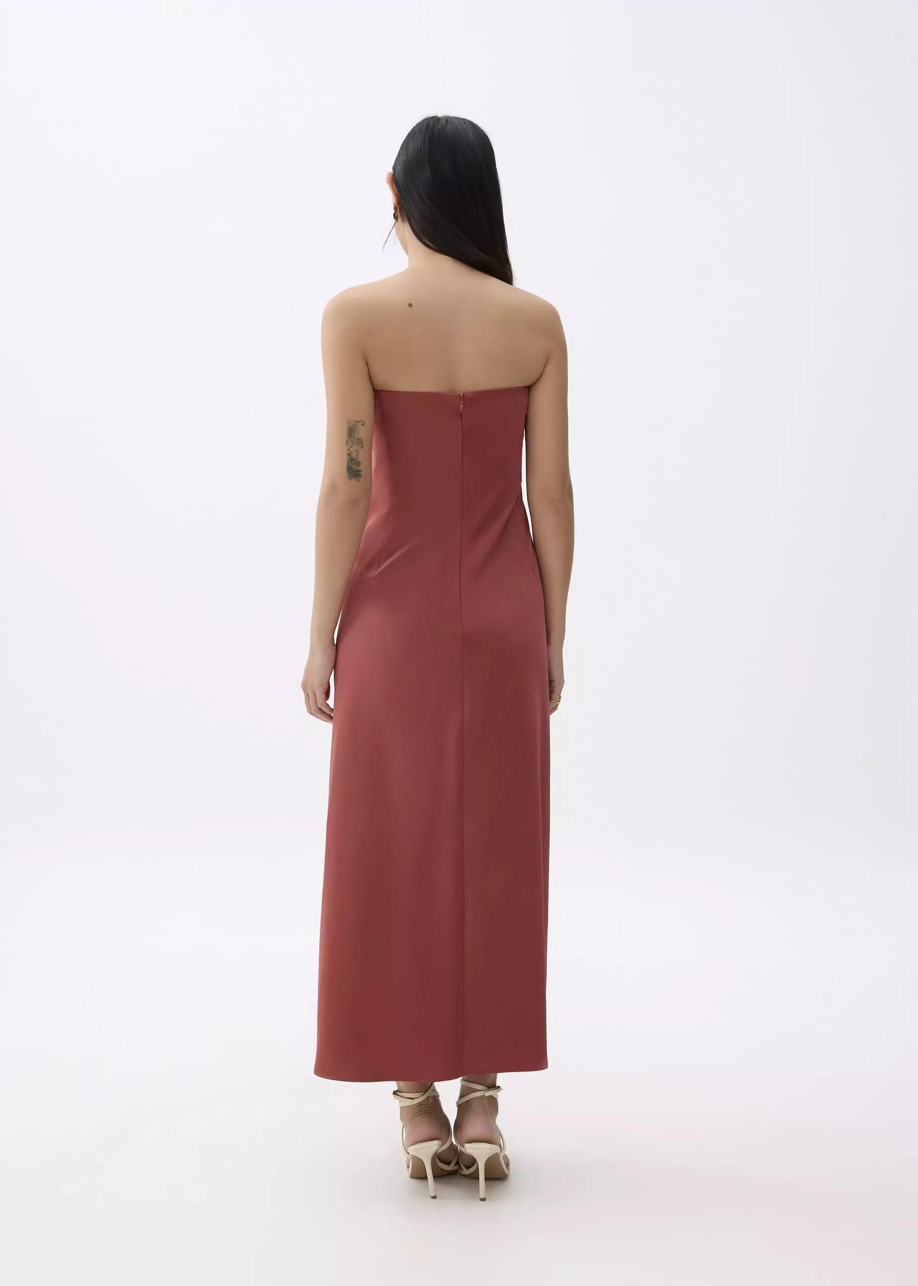 Dress Wanita - Padded Satin Tube Maxi Dress