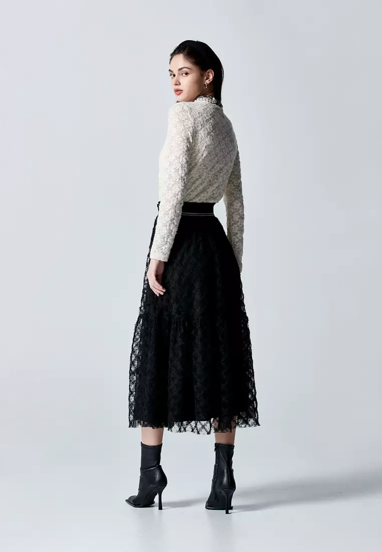 Floral Lace With Ruffle Collar Top